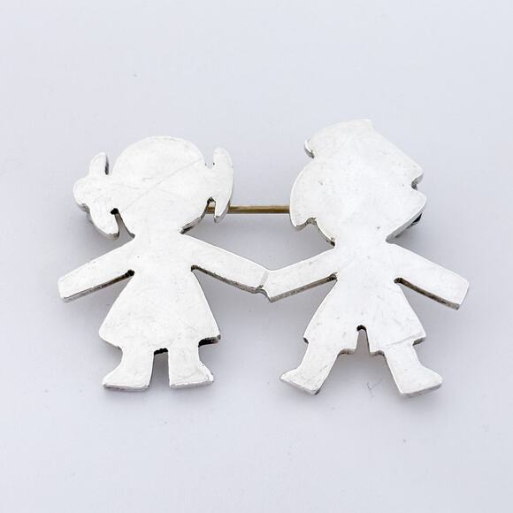 Vintage Mexico Taxco TH-53 Sterling Silver 925 Girl and Boy Silhouette Brooch - Picture 3 of 7